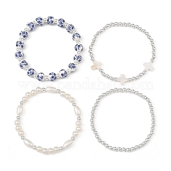 4 Stück 4 verschiedene Armbänder mit bedruckten Porzellanperlen&nbsp;BJEW-JB14203-01