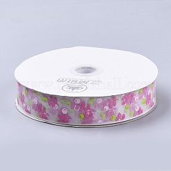 Rubans organza en polyester imprimé fleur&nbsp;ORIB-Q034-06
