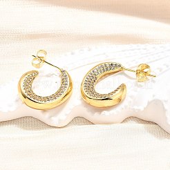 Женские серьги-гвоздики из латуни с микропаве и прозрачным кубическим цирконием&nbsp;EJEW-U056-04B-G