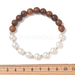 Stretcharmbänder aus Muschelperlen und Sandelholz für Damen&nbsp;BJEW-TA00728
