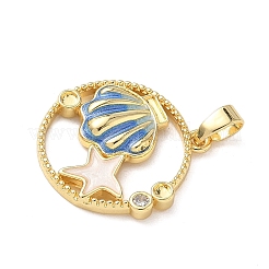 Плоская круглая подвеска в форме ракушки с микропаве из латуни с прозрачными кубическими циркониями&nbsp;KK-P334-17G-01