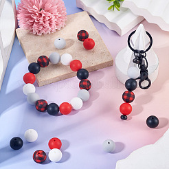 50 Stück 5 Farben Silikonperlen lose Silikonperlen Kit Leopardenmuster Silikonperlen für Schlüsselanhänger Herstellung Armband Halskette&nbsp;SIL-TA0003-35B