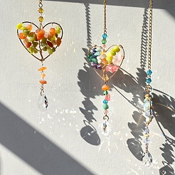 Подвеска в форме сердца из натурального лимонного нефрита и красного авантюрина с проволочной оплеткой и деревом&nbsp;HJEW-FS00020