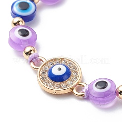 Malocchio perline in resina e braccialetti con perline intrecciate in lega di strass rotondi piatti per ragazze donne&nbsp;BJEW-JB08740-01
