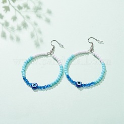 Pendientes colgantes de anillo grande con cuentas de acrílico y mal de ojo de resina&nbsp;EJEW-JE04999-05
