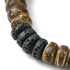 Эластичный браслет из натуральной лавы и кокосового диска с бусинами&nbsp;BJEW-JB09805