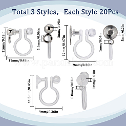 60 pieza de 3 estilos de accesorios para pendientes con clip tipo U de plástico&nbsp;STAS-SC0007-59