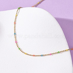 Женские ожерелья из нержавеющей стали 304 с разноцветной эмалью в виде шариков&nbsp;NJEW-K255-44G
