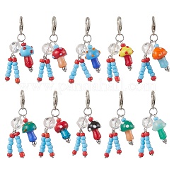 Гриб ручной работы лэмпворк и стеклянный кулон украшение&nbsp;HJEW-JM03820