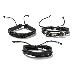 3 pièces 3 styles réglables tressés en simili cuir cordon ensembles de bracelets&nbsp;BJEW-F458-02