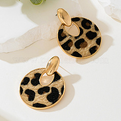 Серьги-гвоздики из сплава с овальным ворсом и леопардовым принтом&nbsp;FS-WG634EB-01