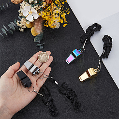 4 pz 4 colori 304 acciaio inossidabile fischietto ciondolo collane cordino nero&nbsp;NJEW-GF0001-25