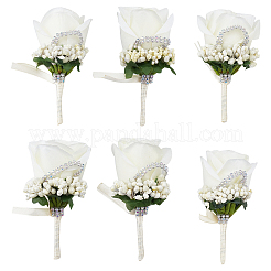 Broche boutonnière fleur rose en tissu avec strass&nbsp;AJEW-WH0258-294C