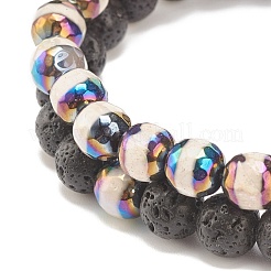 2 pièces 2 style pierre de lave naturelle et agate ensemble de bracelets extensibles perlés ronds&nbsp;BJEW-JB08318