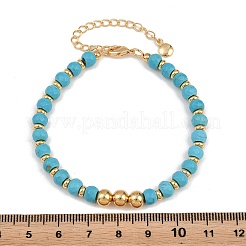 Facettierte runde Armbänder aus synthetischem Türkis und Messingperlen&nbsp;KK-H299-02G