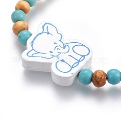 (vendita di fabbrica di feste di gioielli) braccialetti elasticizzati per bambini con perline di legno&nbsp;BJEW-JB04129-05