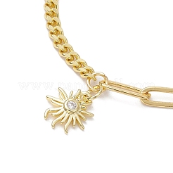 Браслеты с подвесками из солнечной латуни и прозрачного кубического циркония&nbsp;BJEW-JB10392-01