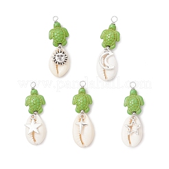 15 шт. 15 стиля подвески из натуральной раковины каури и окрашенной синтетической бирюзовой черепахи в медной проволоке&nbsp;PALLOY-JF04034