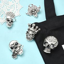 5 pieza de 5 estilos de alfileres de solapa de aleación de calavera con rhinestone&nbsp;JEWB-CJ0003-51