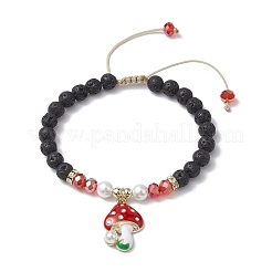 Braccialetti rotondi di pietra lavica naturale e perline di vetro intrecciate da 6 mm&nbsp;BJEW-JB10667