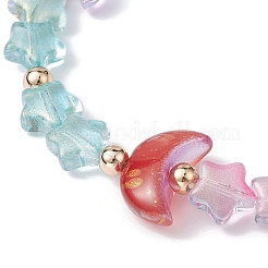 Эластичный браслет из стеклянных бусин с луной и звездами&nbsp;BJEW-JB09956