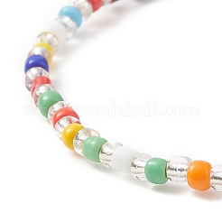 Braccialetto elasticizzato con perline di semi colorati con ciondoli in ottone per donna&nbsp;BJEW-JB09218-01