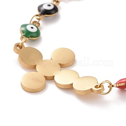 Bracciale a maglie in acciaio inossidabile 304 con placcatura sotto vuoto in PVD e catene colorate in smalto anti-malocchio per donna&nbsp;BJEW-B062-07G