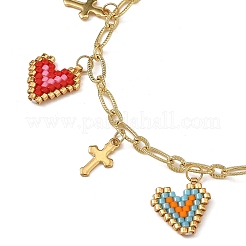 Braccialetti con ciondolo a forma di cuore e perline&nbsp;BJEW-MZ00354