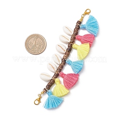 Кисточка из натурального кокоса и поликоттона и подвеска из натуральной ракушки каури&nbsp;HJEW-JM03666