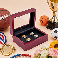 Cajas organizadoras de anillos de campeonato de madera de 4 ranura con tapa de ventana visible de acrílico y interior de cuero PU&nbsp;CON-WH0110-327B