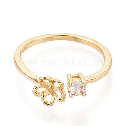 Bague en laiton avec micro pavé de zircones cubiques et fleur&nbsp;LS-KK-N274-15G