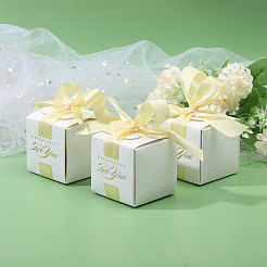 Свадебные бумажные подарочные коробки для конфет с полиэфирной лентой&nbsp;CON-WH0105-08