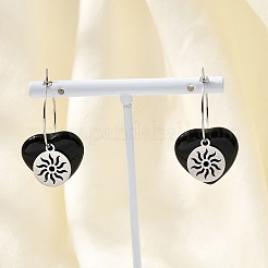 Boucles d'oreilles créoles en obsidienne naturelle et acier inoxydable 304 pour femmes&nbsp;EJEW-G475-01P-04