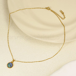 Elegante collar con colgante redondo y plano de concha de paua natural pavé de acero inoxidable 304&nbsp;DP7329-3
