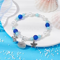 Эластичный браслет из АБС-пластика с бусинами из искусственного жемчуга&nbsp;BJEW-JB09742-01