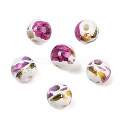 Perles de porcelaine à motifs floraux&nbsp;PORC-Q199-10mm-09