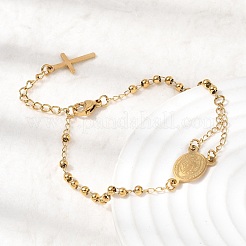 Bracelets en acier inoxydable 304 avec croix de Saint-Benoît pour femmes&nbsp;BJEW-K295-02G