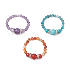 Комплект из 3 эластичного кольца с бусинами из натуральных и синтетических драгоценных камней для женщин&nbsp;RJEW-TA00218