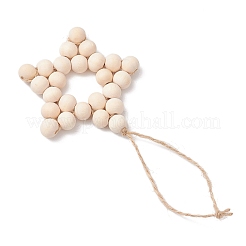 Decorazioni pendenti con perline in legno naturale non rifinito a forma di stella&nbsp;HJEW-JM02842