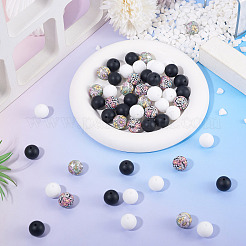 60 Stück 4 Stile Silikonperlen runde Gummiperle 15mm lose Abstandsperlen für DIY-Zubehör Schmuck Schlüsselanhängerherstellung&nbsp;FIND-TA0010-30B