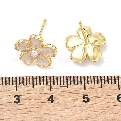 Blumenförmige Ohrstecker aus Messing und ABS-Kunststoff mit Perle&nbsp;EJEW-P336-07G-01
