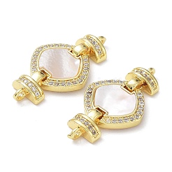 Покрытие стойки латунное микропаве прозрачный кубический цирконий складные застежки в форме ромба&nbsp;KK-F858-09G