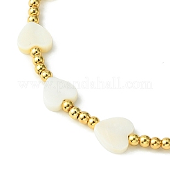 Braccialetto da donna con cuore in conchiglia naturale e perline in ottone&nbsp;BJEW-TA00358