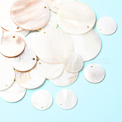 32 шт. 4 стиля плоские круглые/дисковые подвески из натуральных пресноводных ракушек&nbsp;SHEL-SC0001-97
