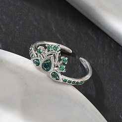 Anillos abiertos de latón con micro pavé de circonita cúbica&nbsp;RJEW-Z145-06P