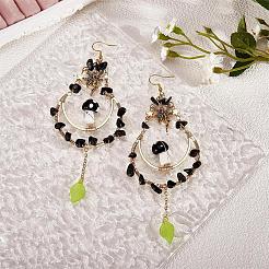 Puces d'obsidienne naturelle perlées grosses boucles d'oreilles pendantes en forme de larme&nbsp;EJEW-SW00016-02