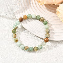 Pulseras elásticas de cuentas redondas de cuarzo verde natural para mujeres y hombres&nbsp;BJEW-JB13862