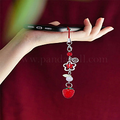 2 шт. 2-х цветные пластиковые бусины в виде клубники для мобильных ремешков&nbsp;HJEW-LP0001-21