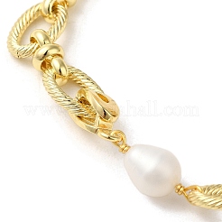 Овальные браслеты с натуральным тигровым глазом и жемчужными звеньями&nbsp;BJEW-C051-48G