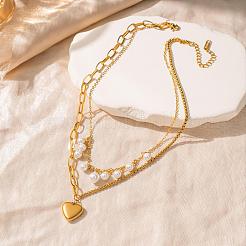 Colliers à double rangée avec pendentif en acier inoxydable 304 et perle en plastique&nbsp;WG570D5-01